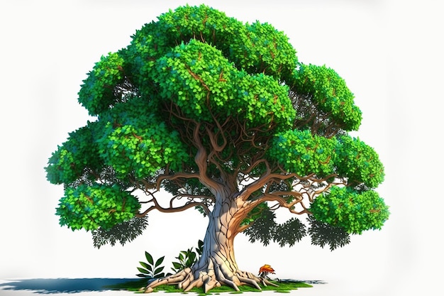 3d full body tree in cartoon style full studio center in small white background