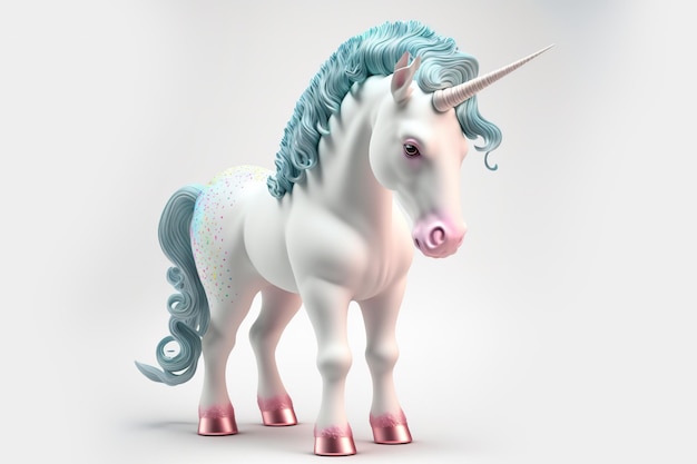 3d full body Unicorn in cartoon style full studio center in small white background