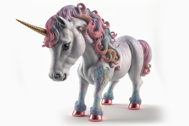 3d full body Unicorn in cartoon style full studio center in small white background