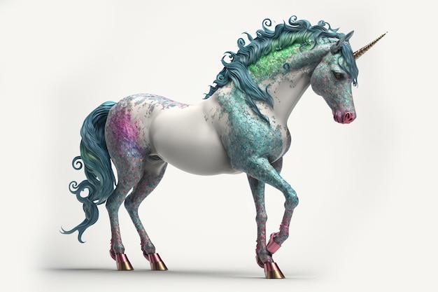 3d full body Unicorn in cartoon style full studio center in small white background