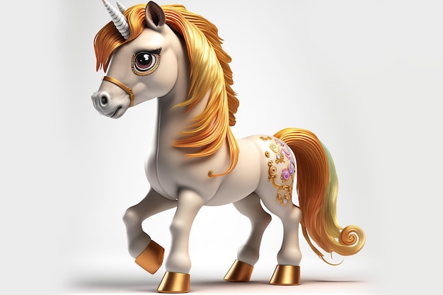 3d full body unicorn in cartoon style full studio center in small white background