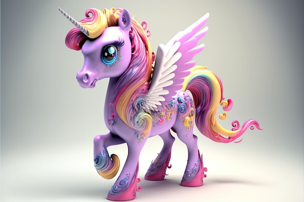 3d full body unicorn in cartoon style full studio center in small white background