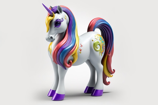 3d full body unicorn in cartoon style full studio center in small white background