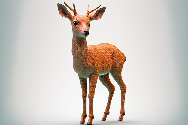 3d full body young deer in cartoon style full studio center in small white background