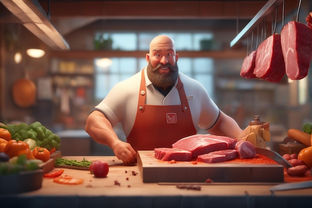 3d fun character cartoon butcher high quality background