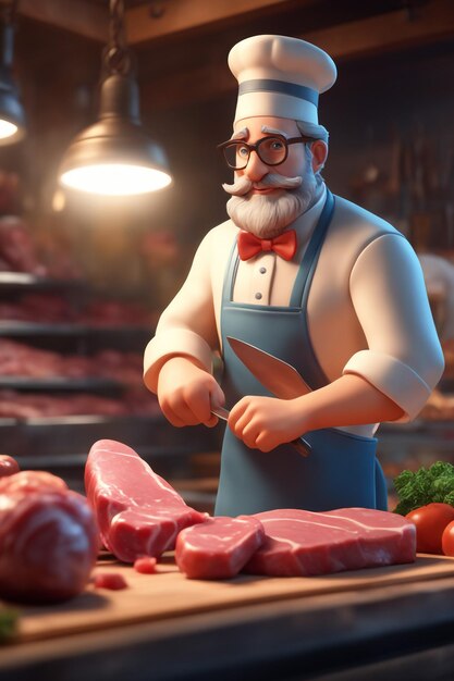 3d fun character cartoon butcher high quality background