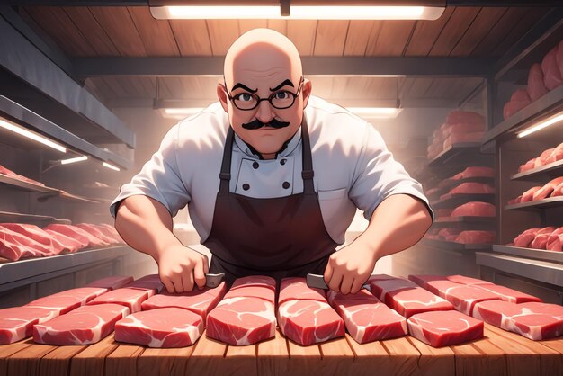 3d fun character cartoon butcher high quality background