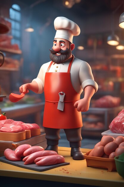 3d fun character cartoon butcher high quality background