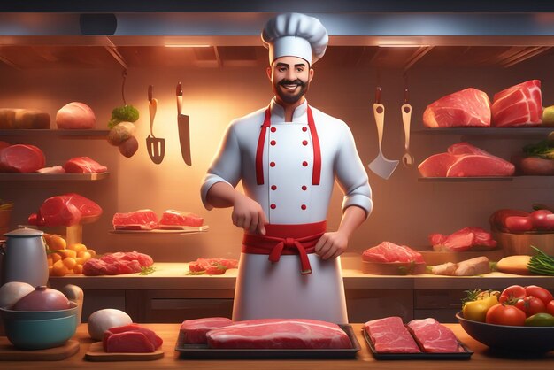 3d fun character cartoon butcher high quality background