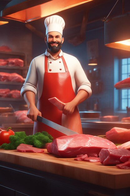 3d fun character cartoon butcher high quality background