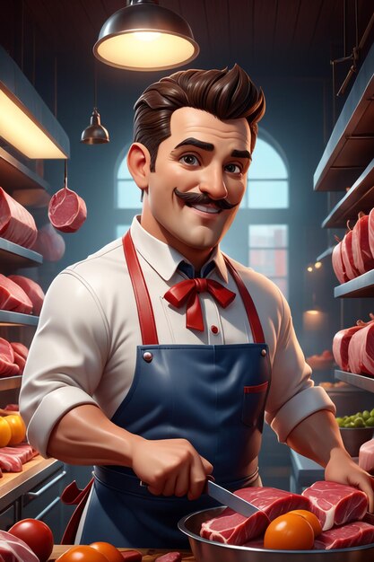 3d fun character cartoon butcher high quality background