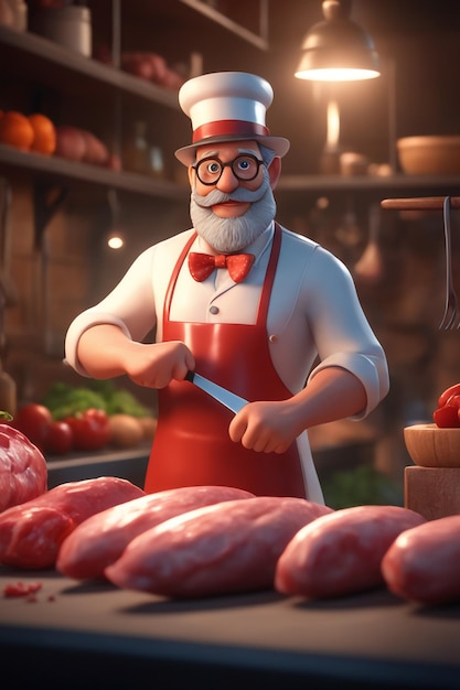 3d fun character cartoon butcher high quality background