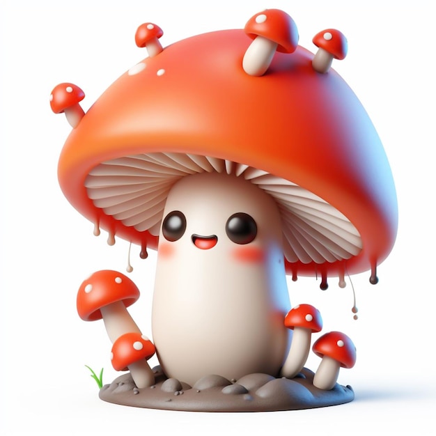 3D funny cartoon of an amanita mushroom AI generated