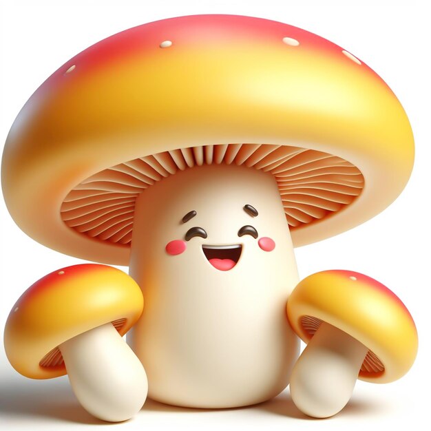 3D funny cartoon of edible mushroom Agriculture and healthy food AI generated