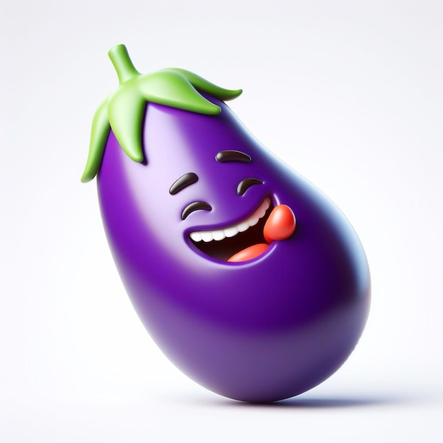 Photo 3d funny cartoon of an eggplant agriculture and healthy food ai generated