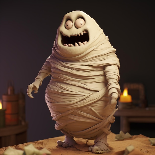 3d Funny cartoon egyptian mummy monster character