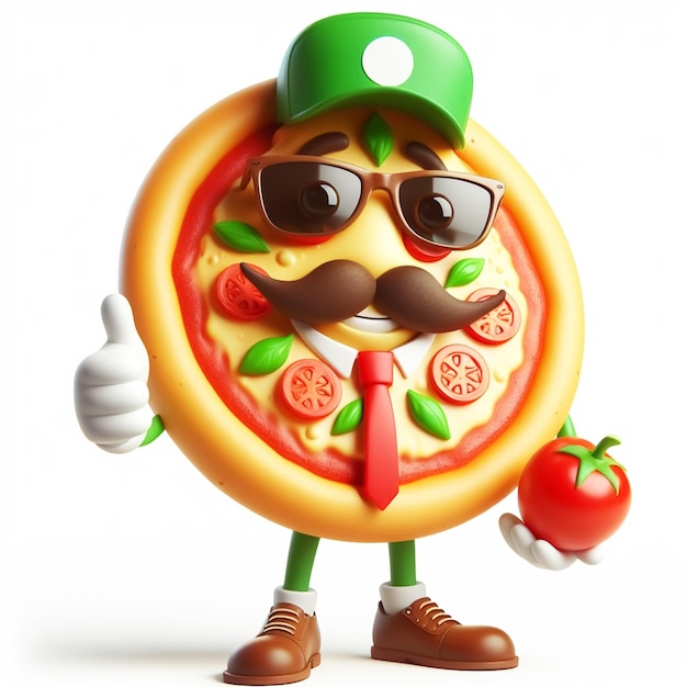 Photo 3d funny cartoon of a pizza traditional fast food ai generated