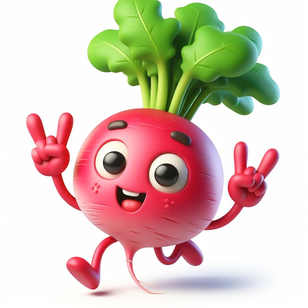 3D funny cartoon of a radish Agriculture vegetables and healthy food AI generated