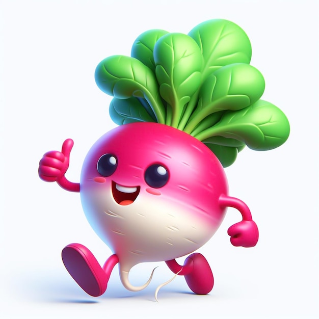 3D funny cartoon of a radish Agriculture vegetables and healthy food AI generated