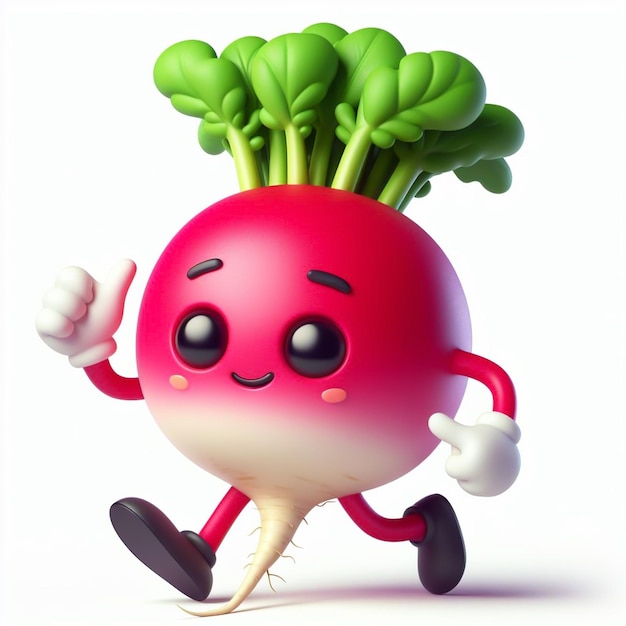 3D funny cartoon of a radish Agriculture vegetables and healthy food AI generated