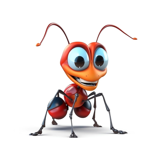 Photo 3d funny cartoon style ant with big eyes