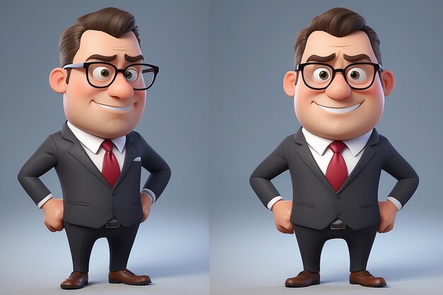 3d funny character cartoon sympathetic looking business man dear person in suit with glasses and tie