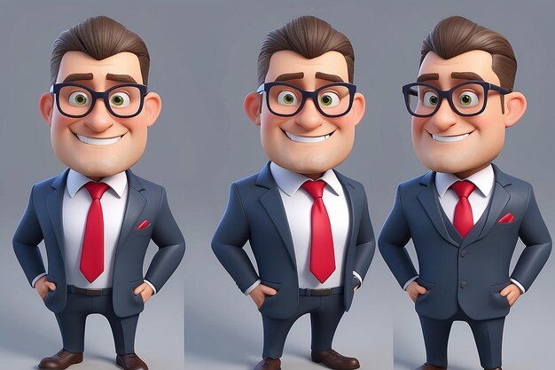 3d funny character cartoon sympathetic looking business man dear person in suit with glasses and tie