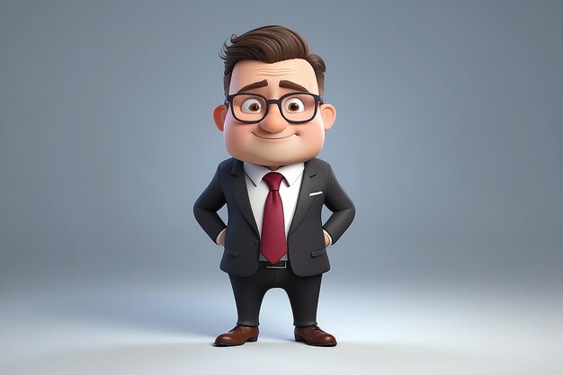 3Dキャラクター カートゥーン 眼鏡とネクタイのスーツを着たビジネスマン