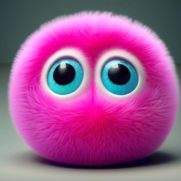 Premium AI Image | 3d funny fluffy creature with big blue eyes