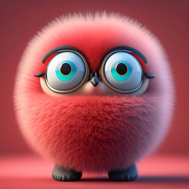 3d funny fluffy creature with big blue eyes