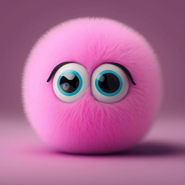 Photo 3d funny fluffy creature with big blue eyes