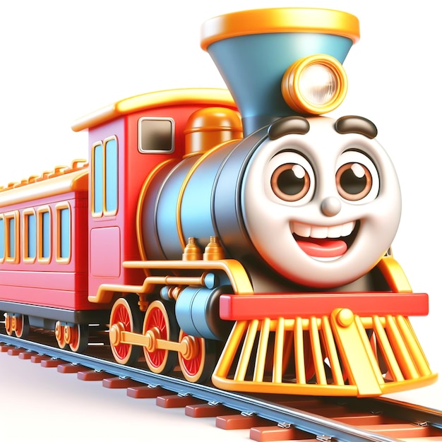 Photo 3d funny train locomotive cartoon for illustrations for children ai generated