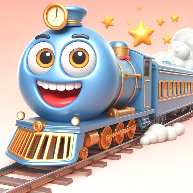 3D funny train locomotive cartoon for illustrations for children AI generated