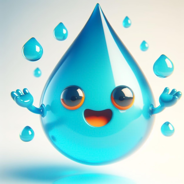 3D funny water drop cartoon Draws attention to climate change and water scarcity World Water Day