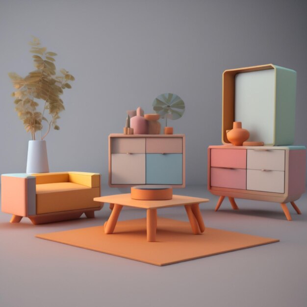 Photo 3d furniture mockup 1 set ai generative