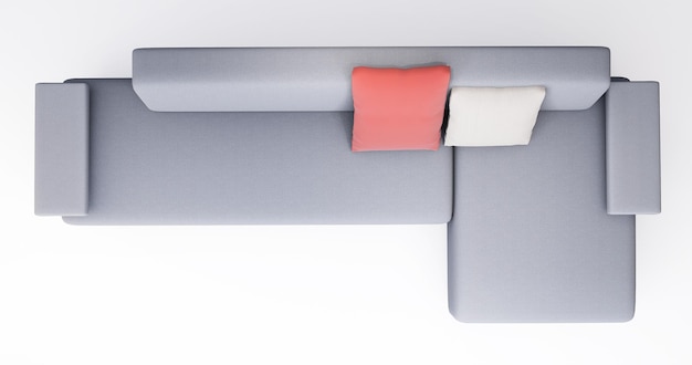 흰색 배경에 고립 된 3d 가구 현대 평면도 블루 패브릭 더블 소파