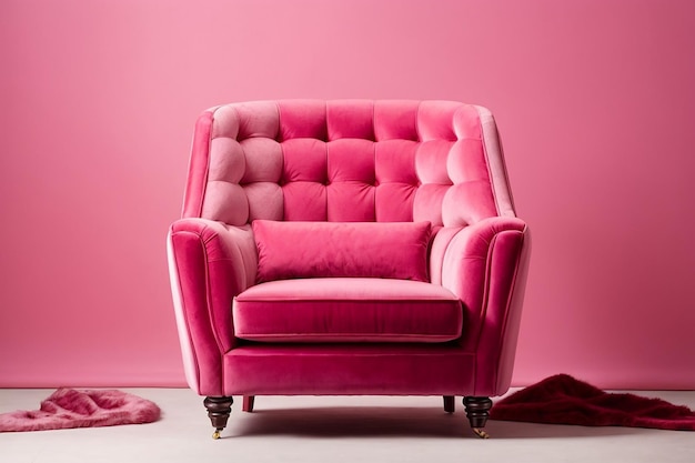 3d furniture a pink velvet armchair fabric leisure single sofa isolated on a white background decoration design for living room