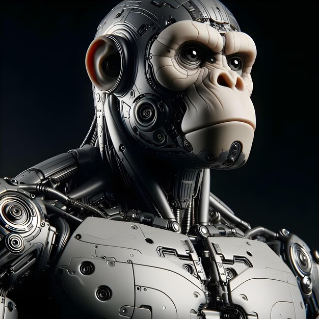 Photo 3d futuristic ape simpanse monkey primates humanoid smart robot scifi