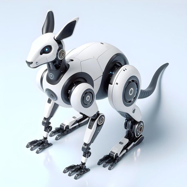 Foto 3d futuristico australiano kangaroo smart robot scifi colore bianco e nero