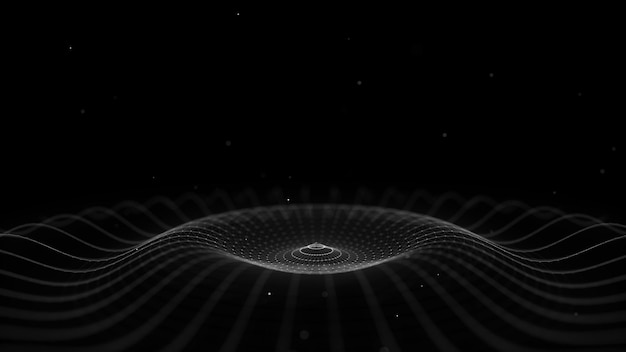 사진 3d 미래의 원 파동 추상적인 디지털 배경 점과 선으로 빛나는 음악 음파 움직이는 검은 입자 기술 배경 그래픽 효과 네트워크 연결 3d 렌더링