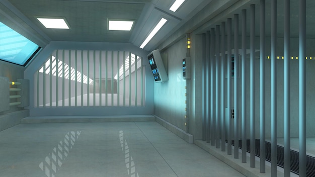 3d futuristic interior jail