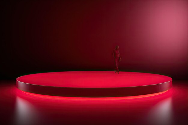 3d Futuristic neon red light round product stage podium with black background mockup