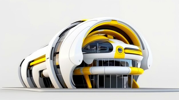3D futuristic scifi white yellow city architecture with organic skyscrapers for science fiction or fantasy backgrounds Abstract building Generative AI illustration