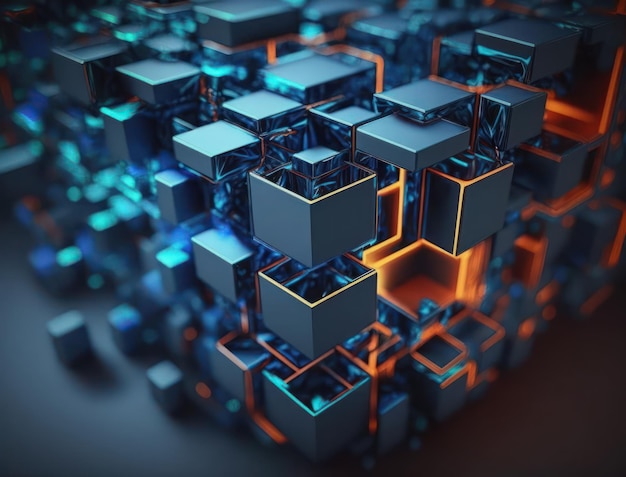 3D Futuristische kubussen achtergrond Abstract geometrisch mozaïek Vierkant tegelspatroon gemaakt met generatieve AI-technologie