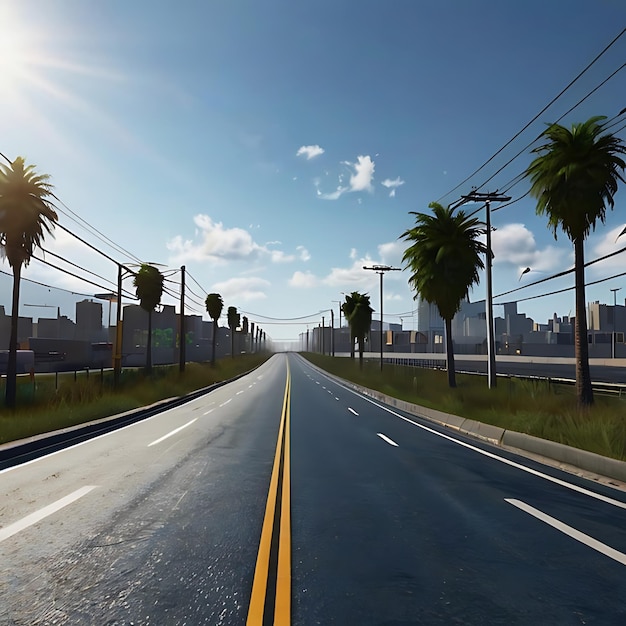3d game background of a strait wide highway street in a flat land in daytime genarated by AI