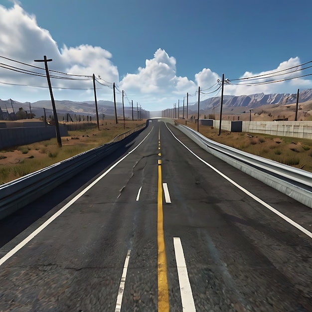 3d game background of a strait wide highway street in a flat land in daytime genarated by AI