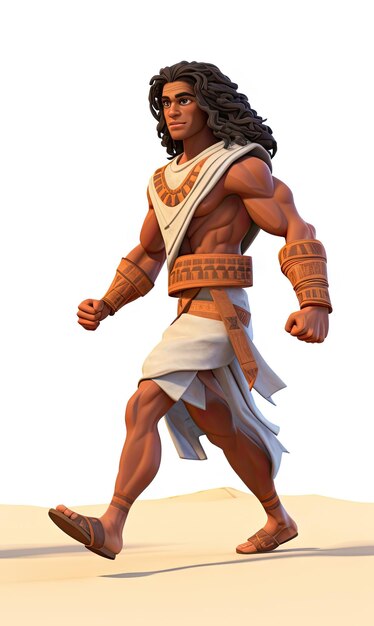 3D Game Character warrior from ancient history game design cartoon illustration on white background