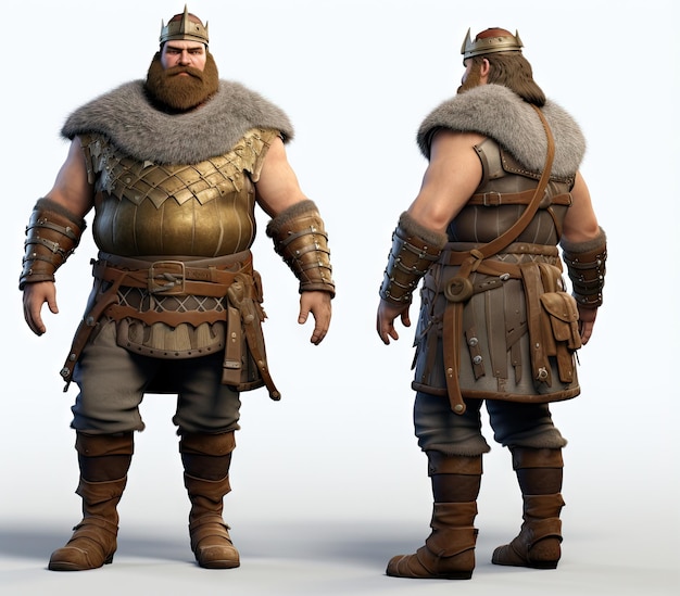 3D-игровой персонаж-воин из древней истории, игровой дизайн, карикатурная иллюстрация на белом фоне