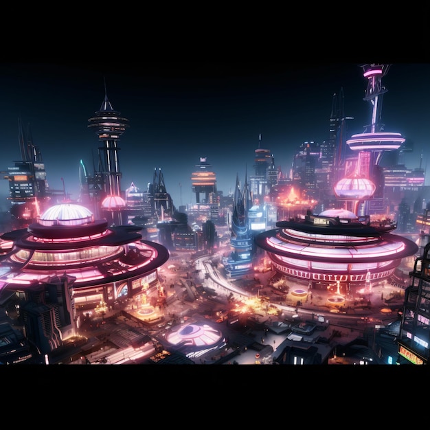 3D game map giant dome city neon