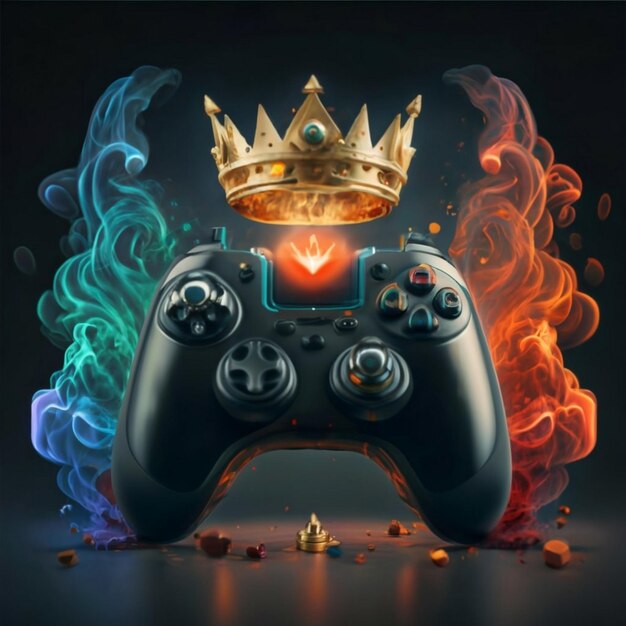 3d gaming control in black wirh background with red and blue and green smoke